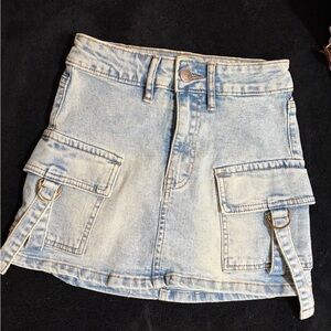 Light Wash Denim Mini Skirt with Pockets